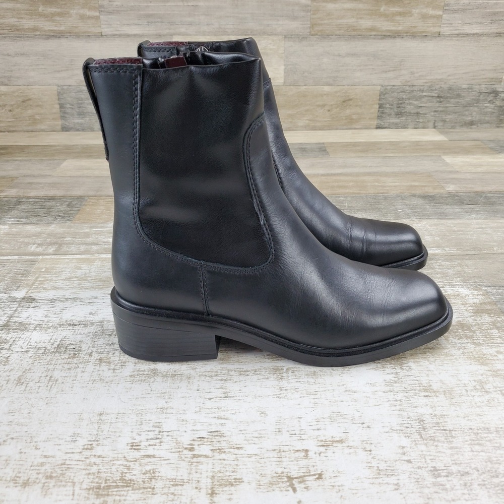 Franco Sarto Gavi Womens Ankle Boot Sz 8 M Dark Black Leather High Top Side Zip